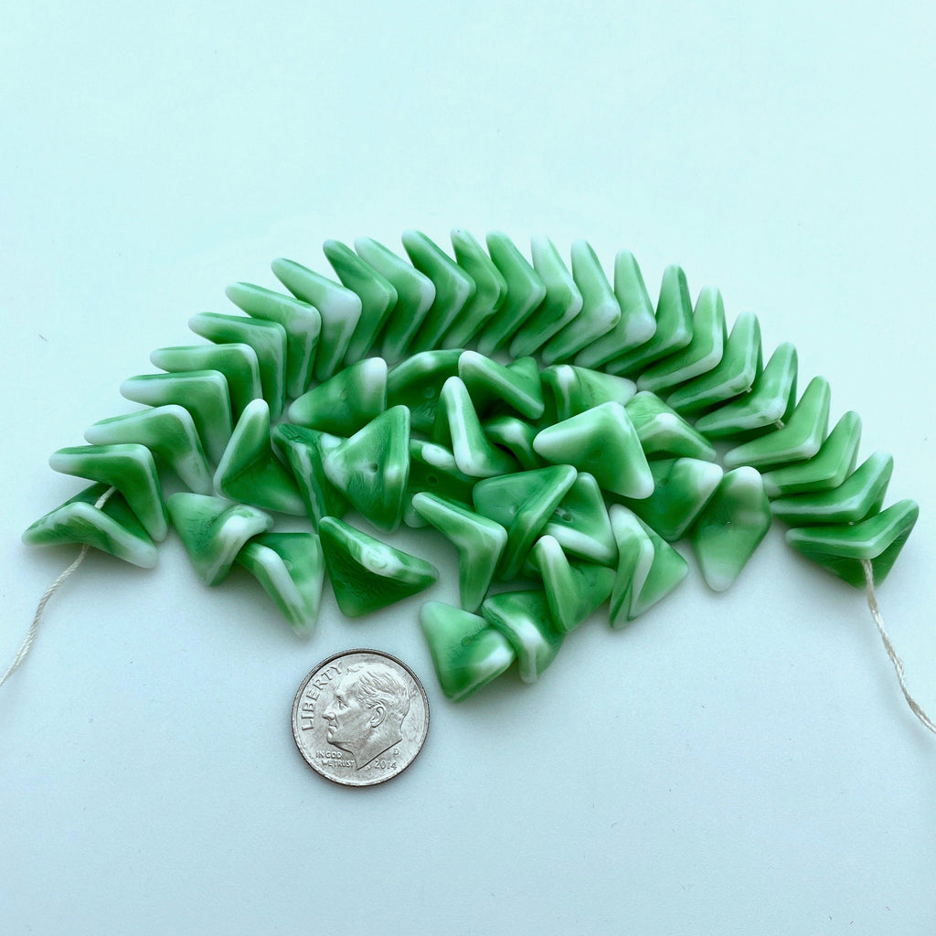 Vintage Vibrant Green & White Boomerang West German Beads (9x18mm) (GGG10)
