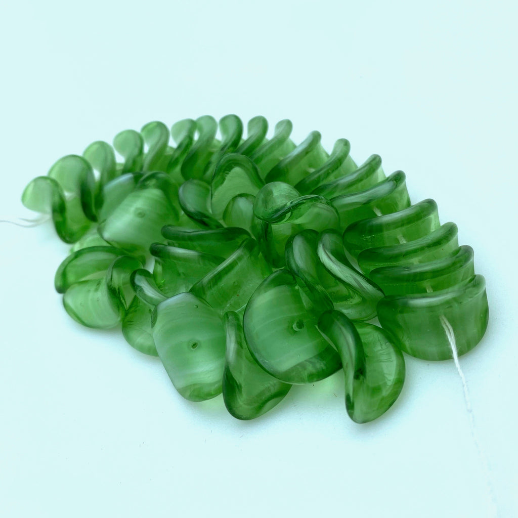 Vintage Translucent Green Taco Shell West German Beads (12x17mm) (GGG6)