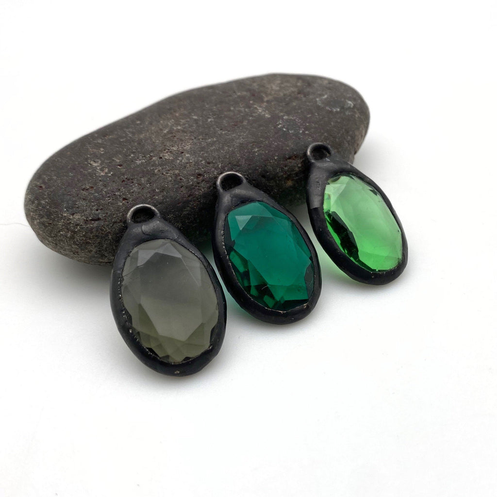 Vintage Oval Shades of Green Rhinestone Pendant (Available in 3 Colors) (SGP99)