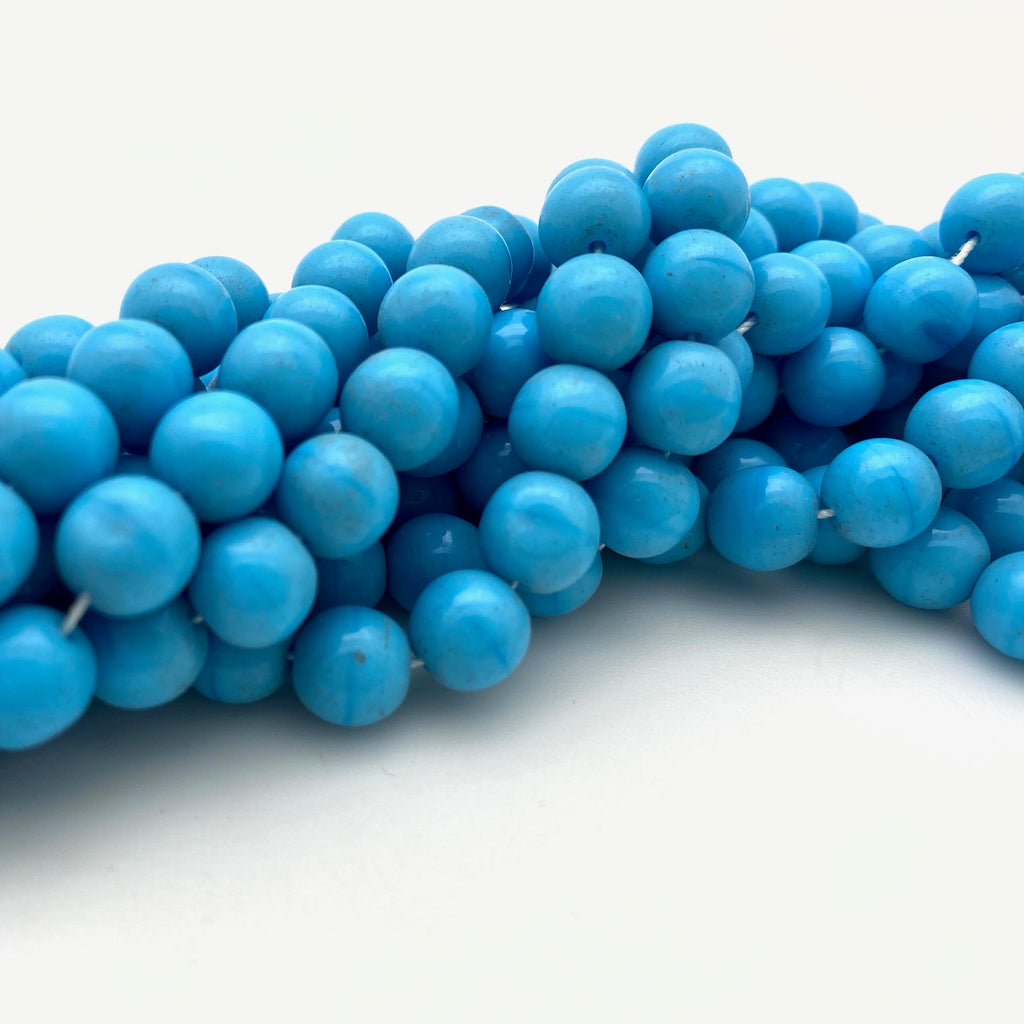 Vintage Japanese Opaque Olympic Blue Round Glass Beads (8mm) (BJG2)