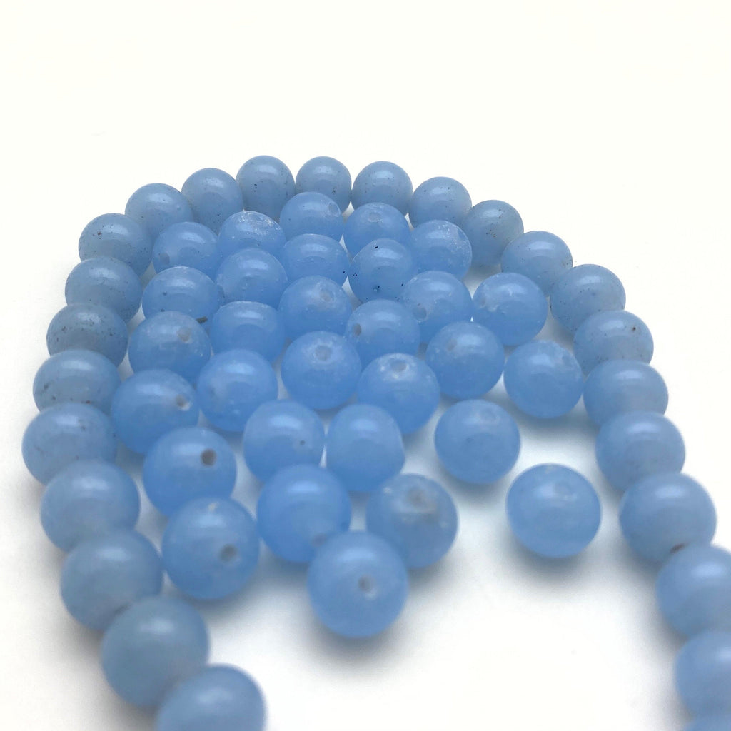 Vintage Milky Baby Blue Round Japanese Glass Beads (8x10mm) (BJG9)