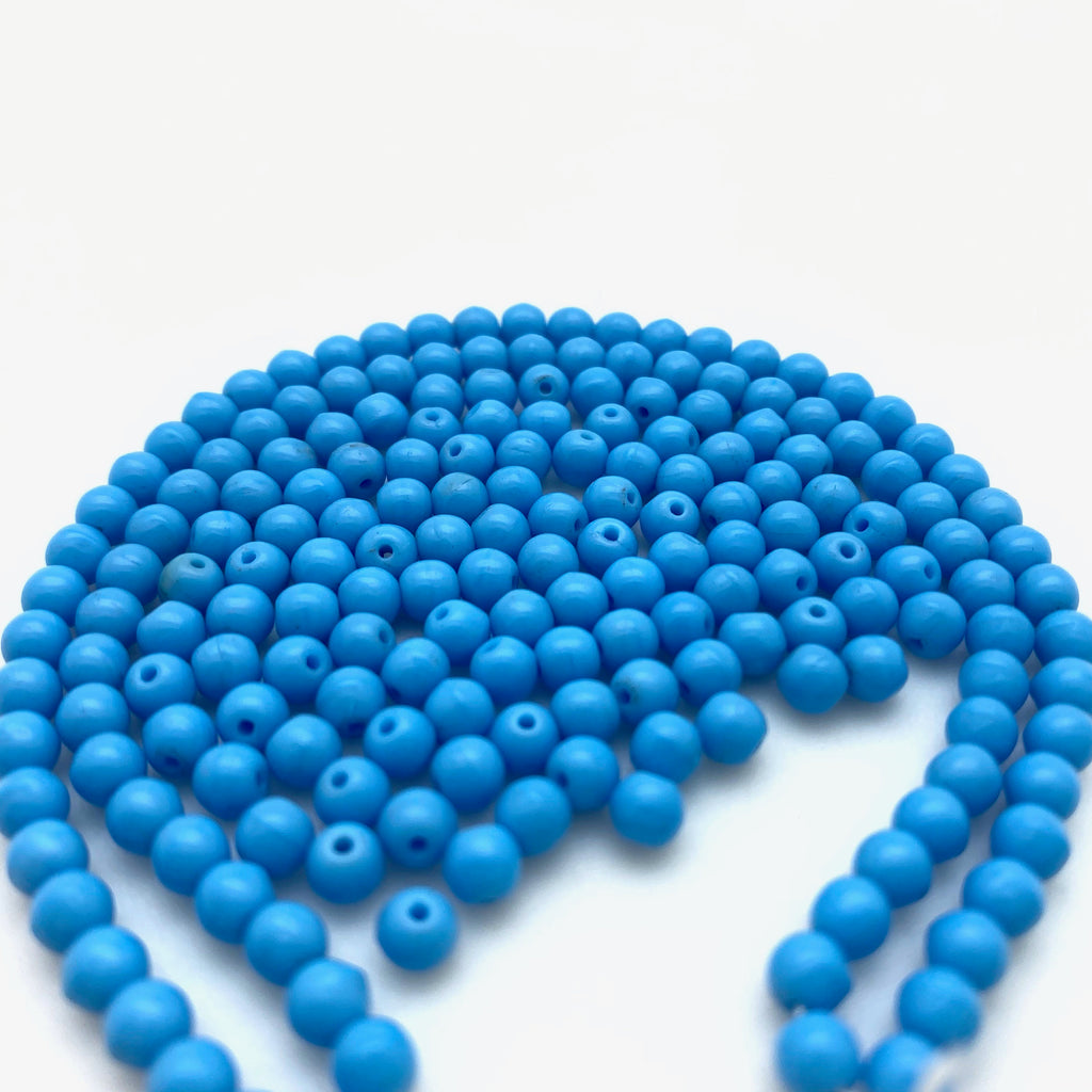 Vintage Olympic Blue Round Japanese Glass Beads (4mm) (BJG12)
