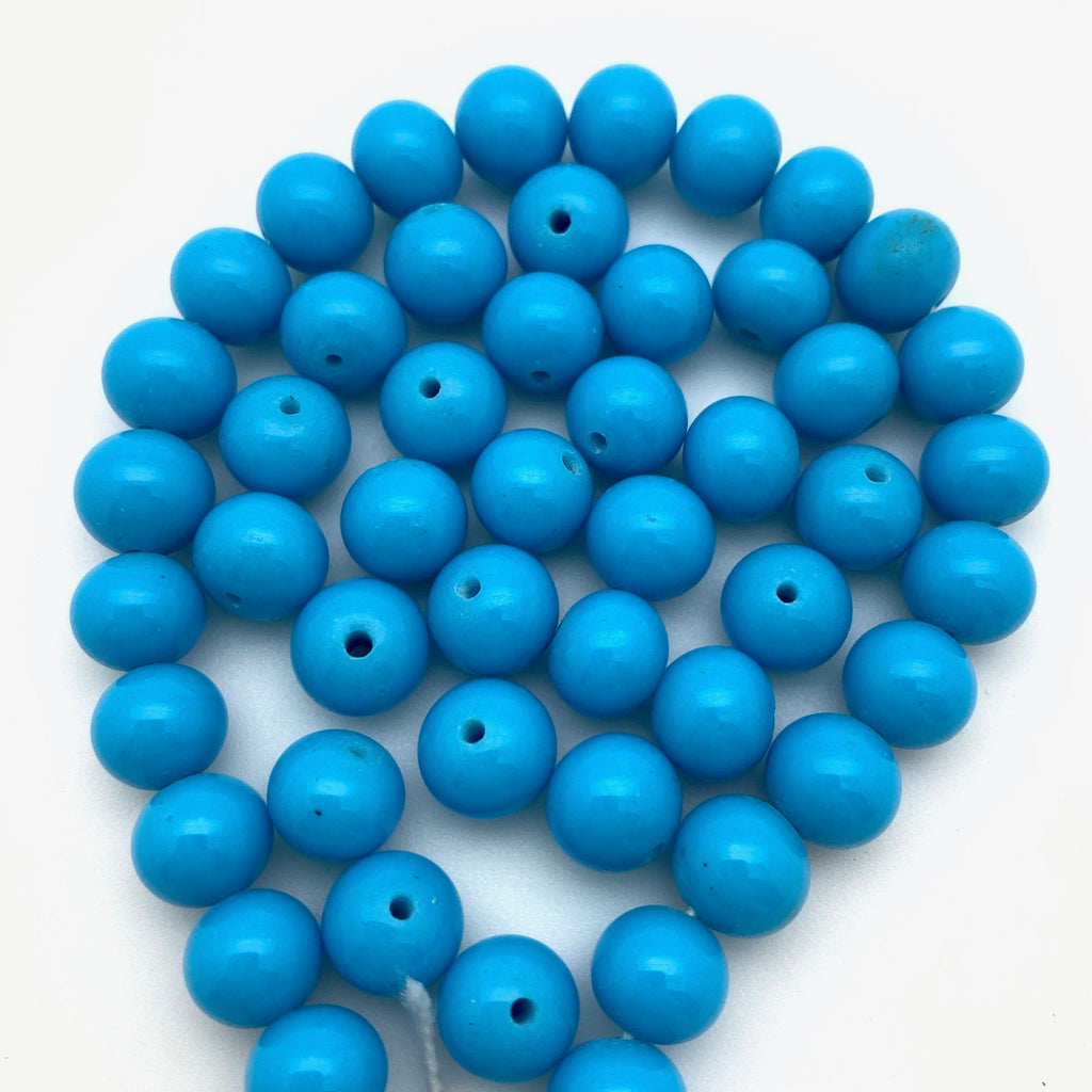Vintage Opaque Cerulean Blue Round Japanese Glass Beads (8mm) (BJG18)