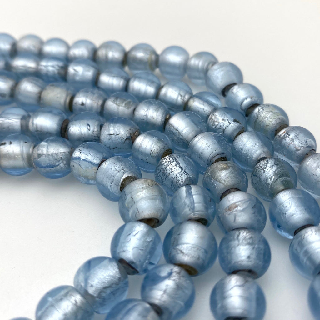 Vintage Powder Blue Round Japanese Foil Glass Beads (8x9mm) (BJG30)