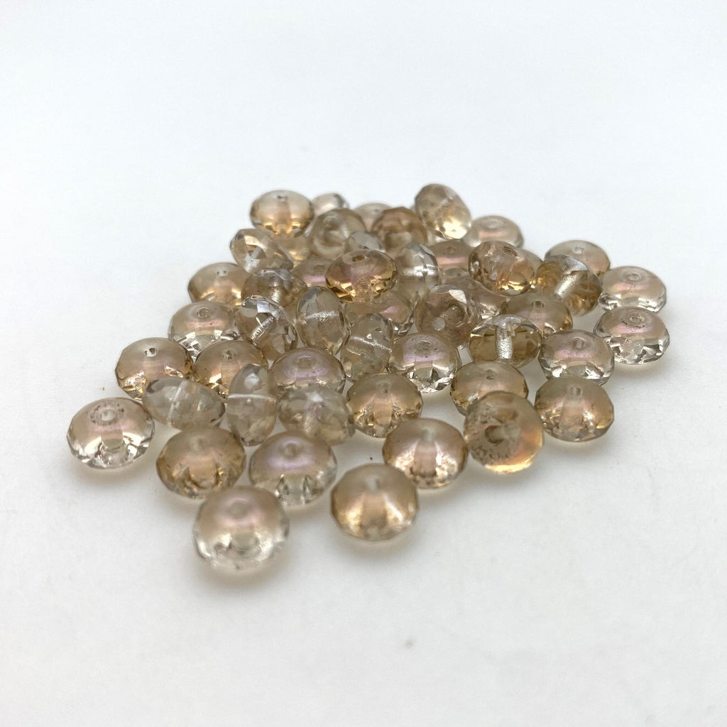 Faceted Clear & Champagne Czech Glass Rondelle Beads (4x7mm) (CCG9)
