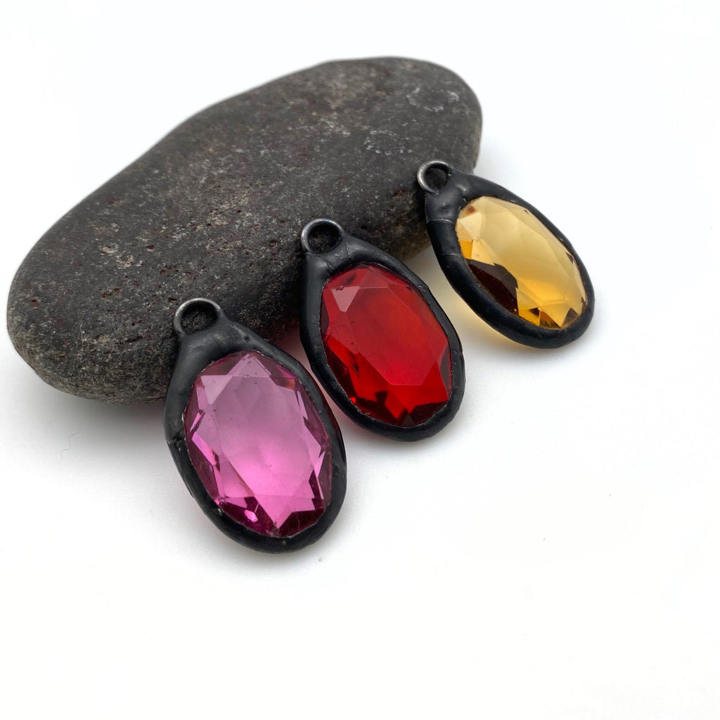 Vintage Oval Pink, Red or Yellow Rhinestone Pendant (Available in 3 Colors) (SGP98)