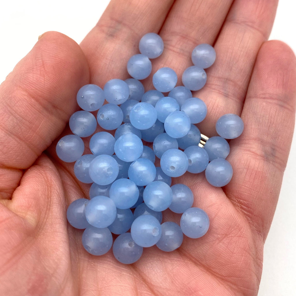 Vintage Milky Carolina Blue Japanese Round Glass Beads (8mm) (BJG6)