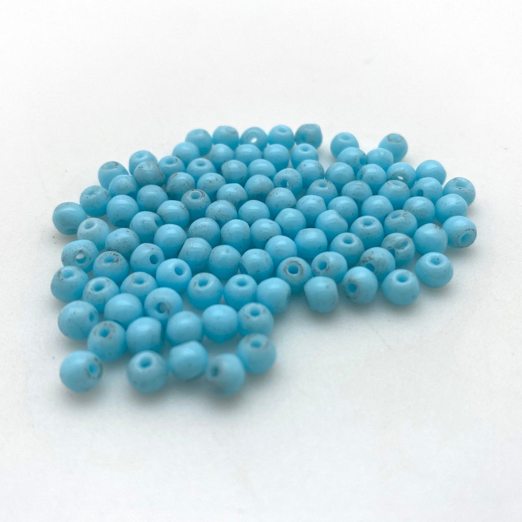 Vintage Sky Blue Round Japanese Glass Beads (4mm) (BJG13)