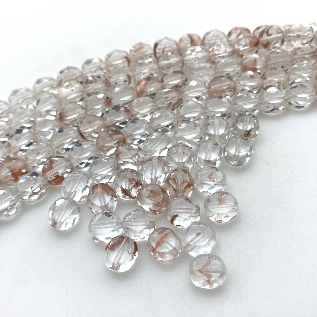 Faceted Clear & Copper Table Cut Czech Glass Beads (8mm) (CCG13)