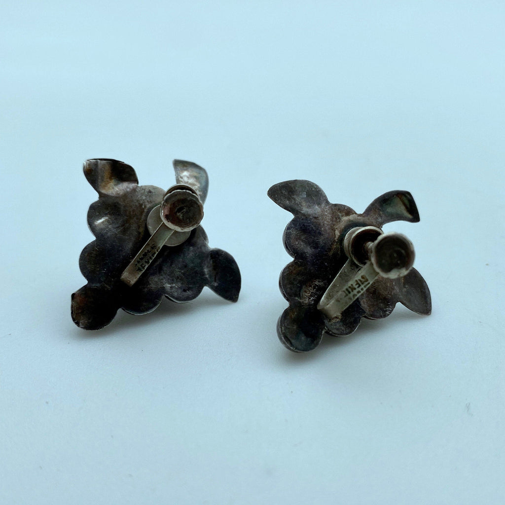 1940&#39;s Vintage Mexican Sterling Silver Grape Screw Back Earrings (ER90)