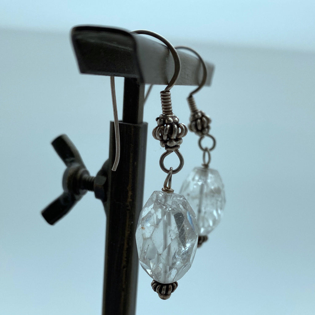 Sterling Faceted Czech Crackle Glass Drop Dangle Earrings (ER78)