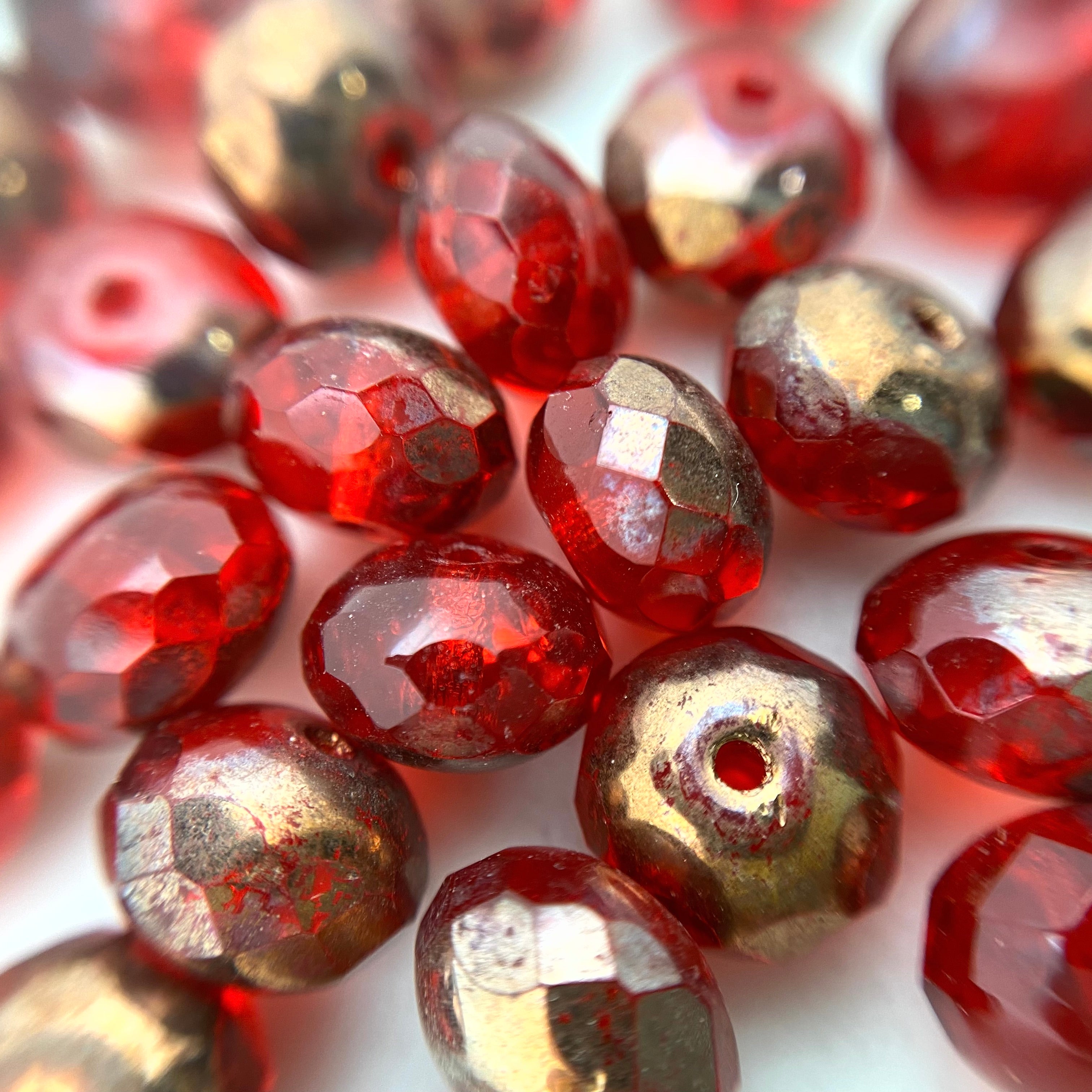 Vintage 1960's Faceted Red Crystal Czech Glass Disc Beads(Mix Sizes)  (RCG88)