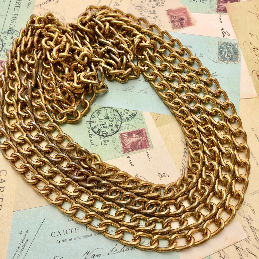 Vintage Gold Brass Curb Chain 7x10mm (Sold By The Foot) (BRA10)