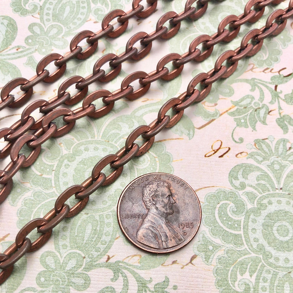 1970s Vintage Flat Oval Copper Chain (Sold By The Foot) 6x8mm