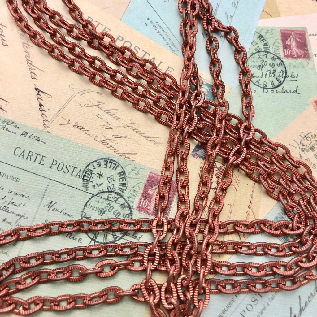 1970s Vintage Textured Copper Plated Chain (Sold By The Foot) 5x7mm
