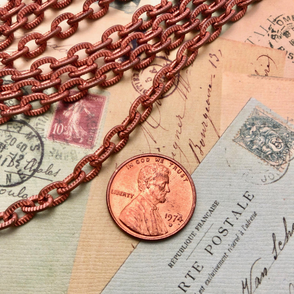 1970s Vintage Textured Copper Plated Chain (Sold By The Foot) 5x7mm