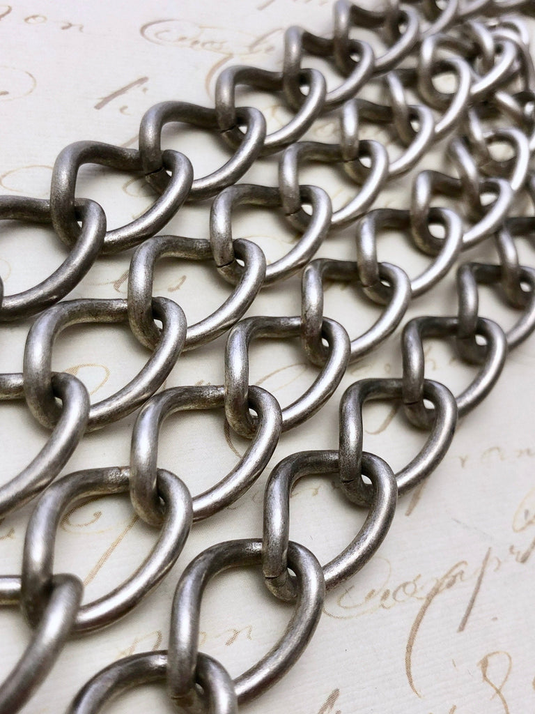 Vintage Heavy Silver Curb Chain 13x20mm (Sold By The Foot) (SILV34)