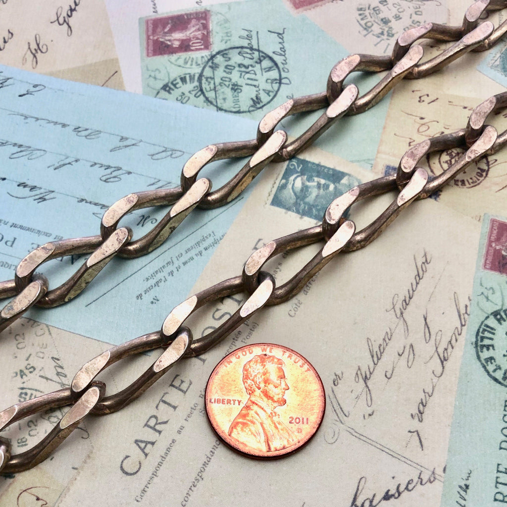 1970s Vintage Brass Flat Curb Chain 8x21mm (Sold By The Foot) (BRA38)