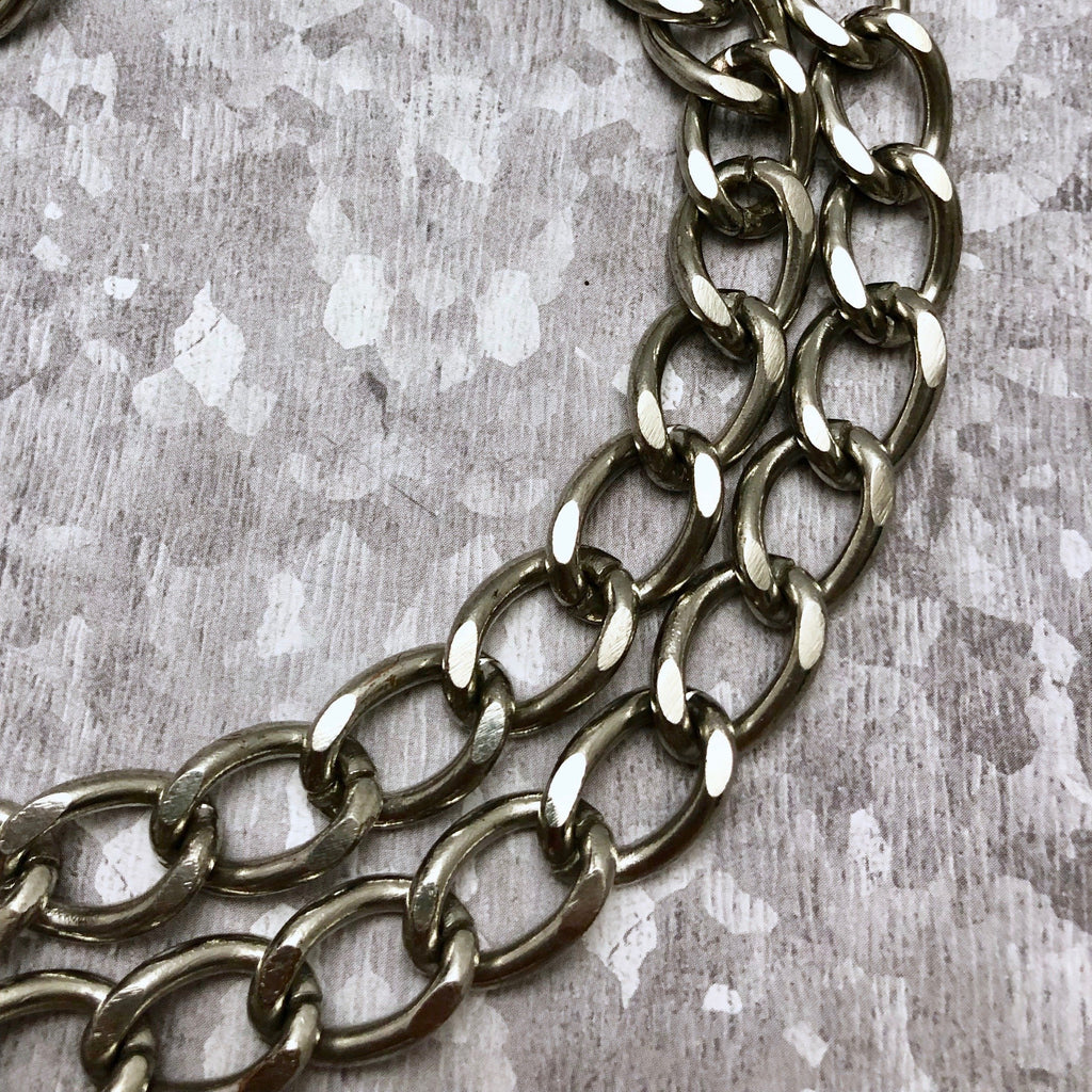 Vintage Heavy Silver Metal Curb Chain (Sold By The Foot) 12x17mm