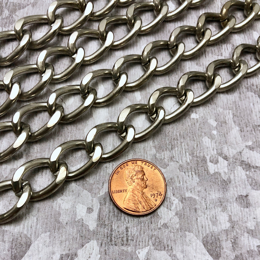 Vintage Heavy Silver Metal Curb Chain (Sold By The Foot) 12x17mm