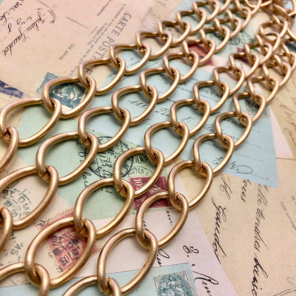 1970s Vintage Matte Brass Curb Chain 14x20mm (Sold By The Foot) (BRA40)