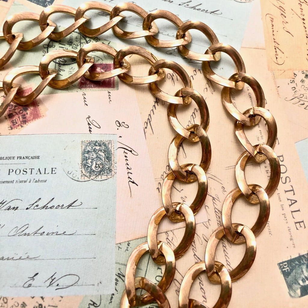 Vintage Flat Gold Brass Curb Chain (Sold By The Foot) 14x19mm (BRA24)