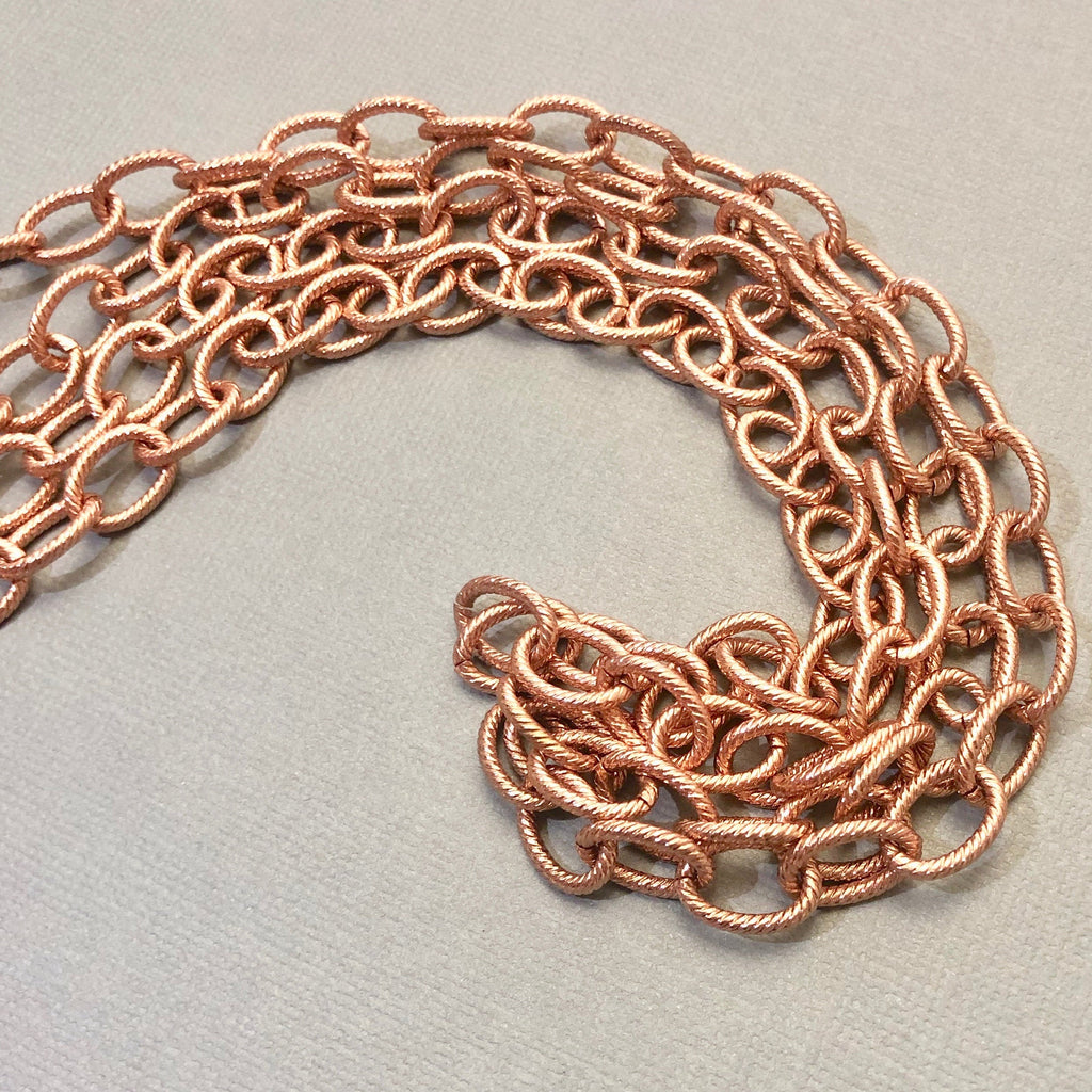 1970s Shiny Vintage Textured Copper Chain (Sold By The Foot) 9x13mm