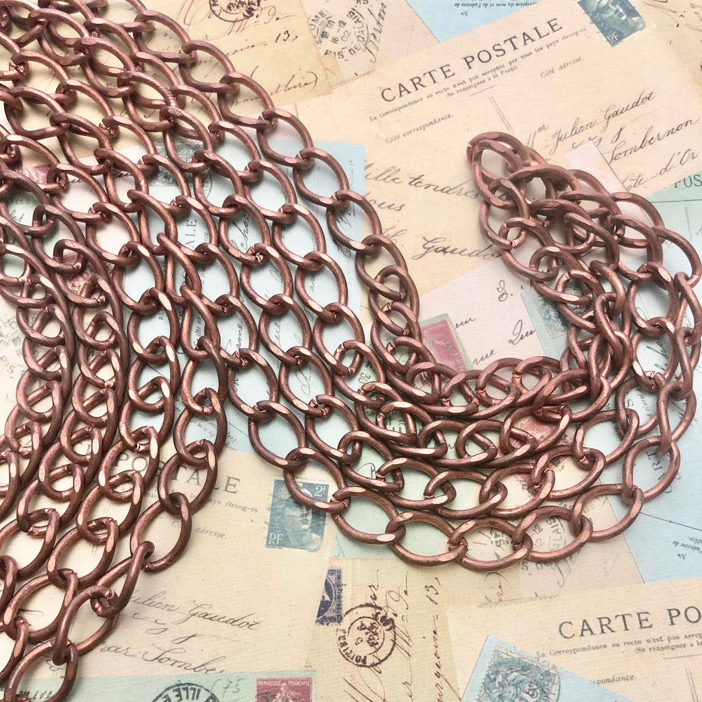 1970s Vintage Solid Copper Chain (Sold By The Foot) 10x16mm