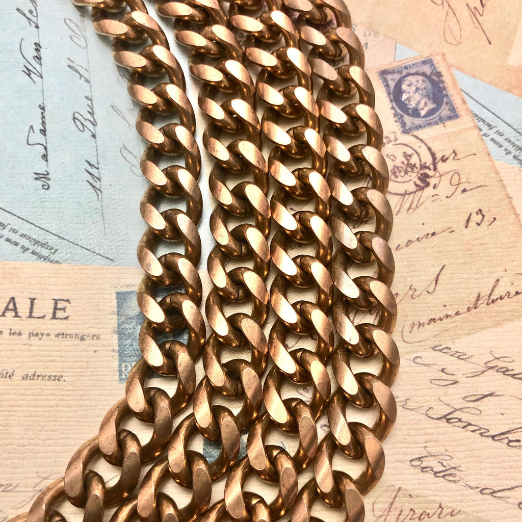 Vintage Gold Brass Curb Chain 9x11mm (Sold By The Foot) (BRA17)