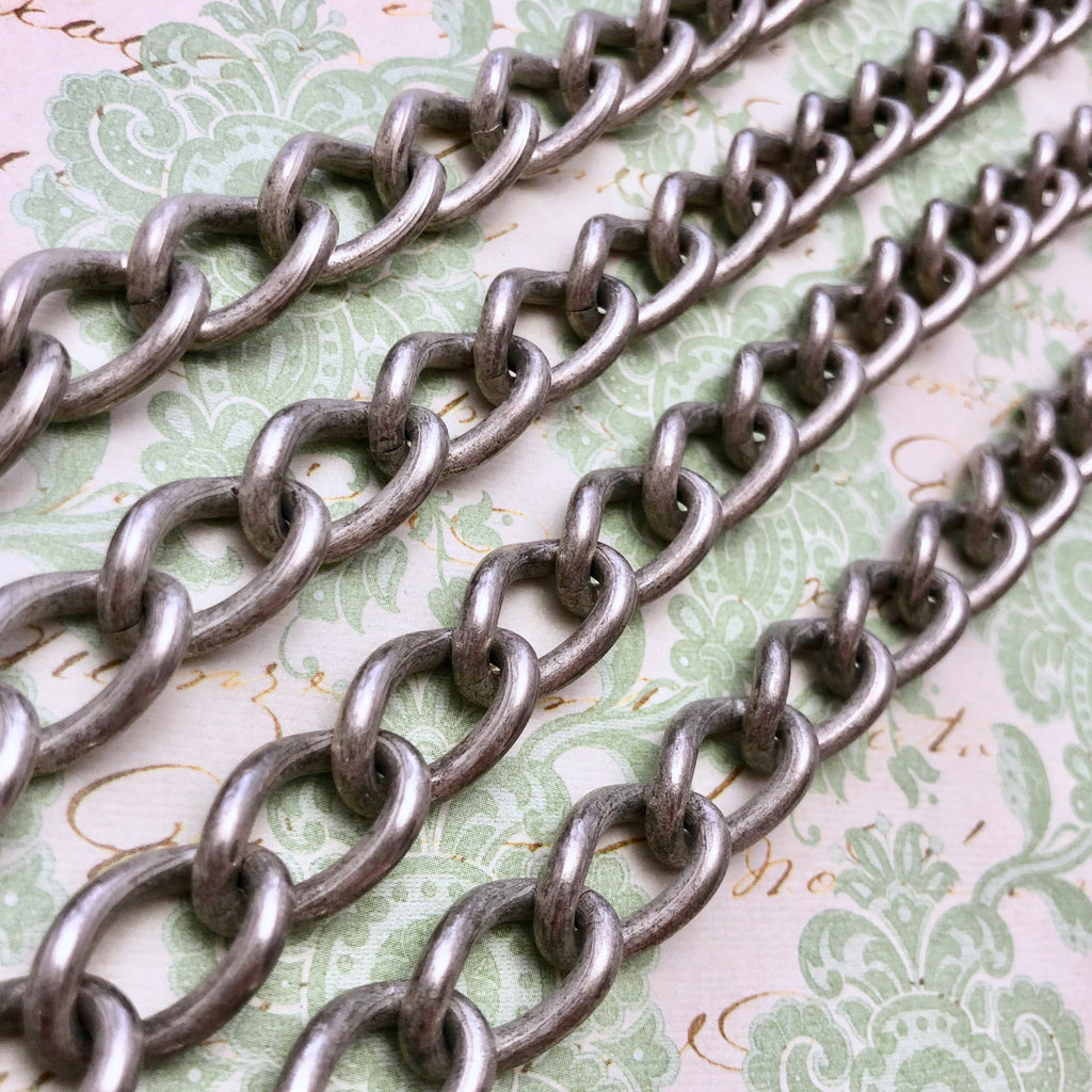 Vintage Heavy Silver Curb Chain 12x18mm (Sold By The Foot) (SILV36)
