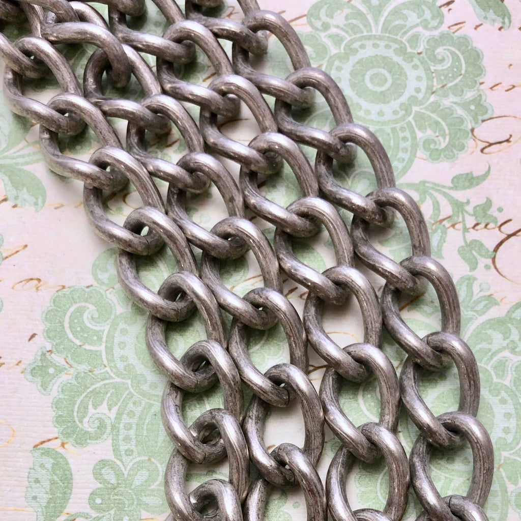 Vintage Heavy Silver Curb Chain 12x18mm (Sold By The Foot) (SILV36)