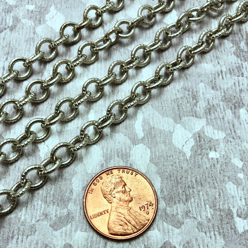 Round Silver Etched Metal Chain (Sold By The Foot) 6X7mm