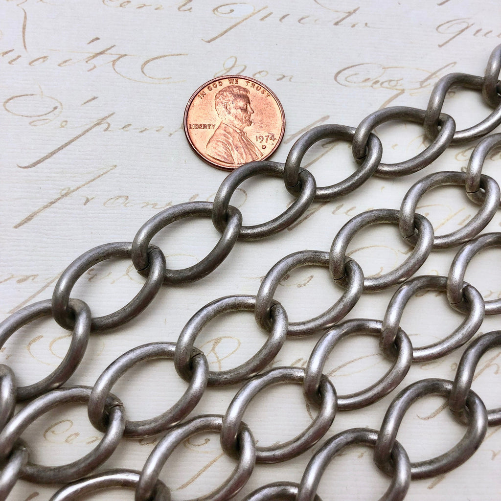 Vintage Heavy Silver Curb Chain 13x20mm (Sold By The Foot) (SILV34)