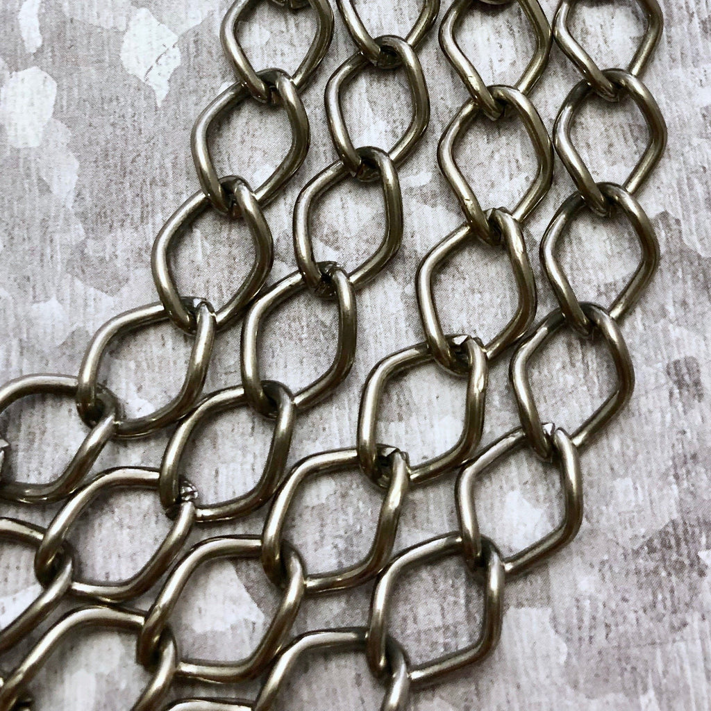 Vintage Dull Shiny Silver Curb Chain 12x15mm (Sold By The Foot) (SILV27)