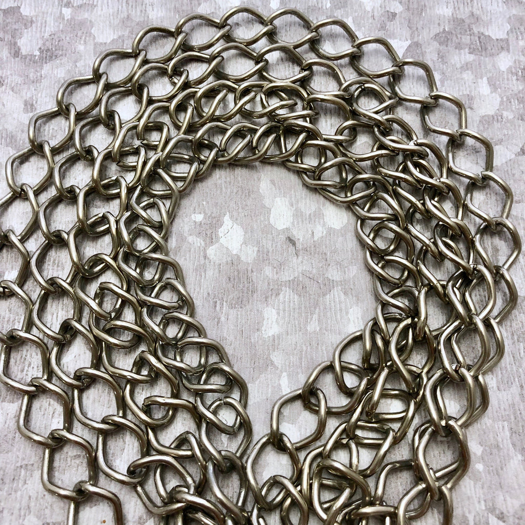 Vintage Dull Shiny Silver Curb Chain 12x15mm (Sold By The Foot) (SILV27)
