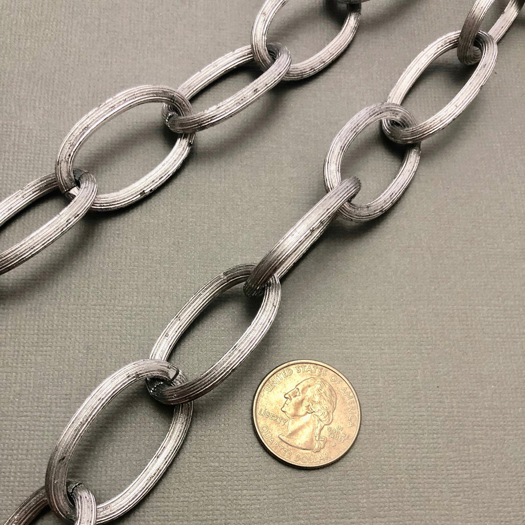 Aluminum Silver Matte Textured Chain 22x37mm (Sold By The Foot) (ALUM29)