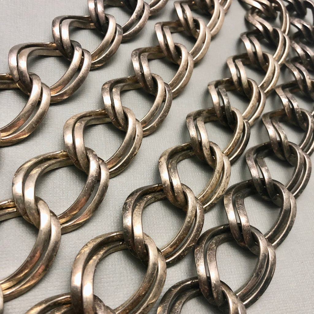 Vintage Silver Double Link Curb Chain 23x31mm (Sold By The Foot) (SILV50)