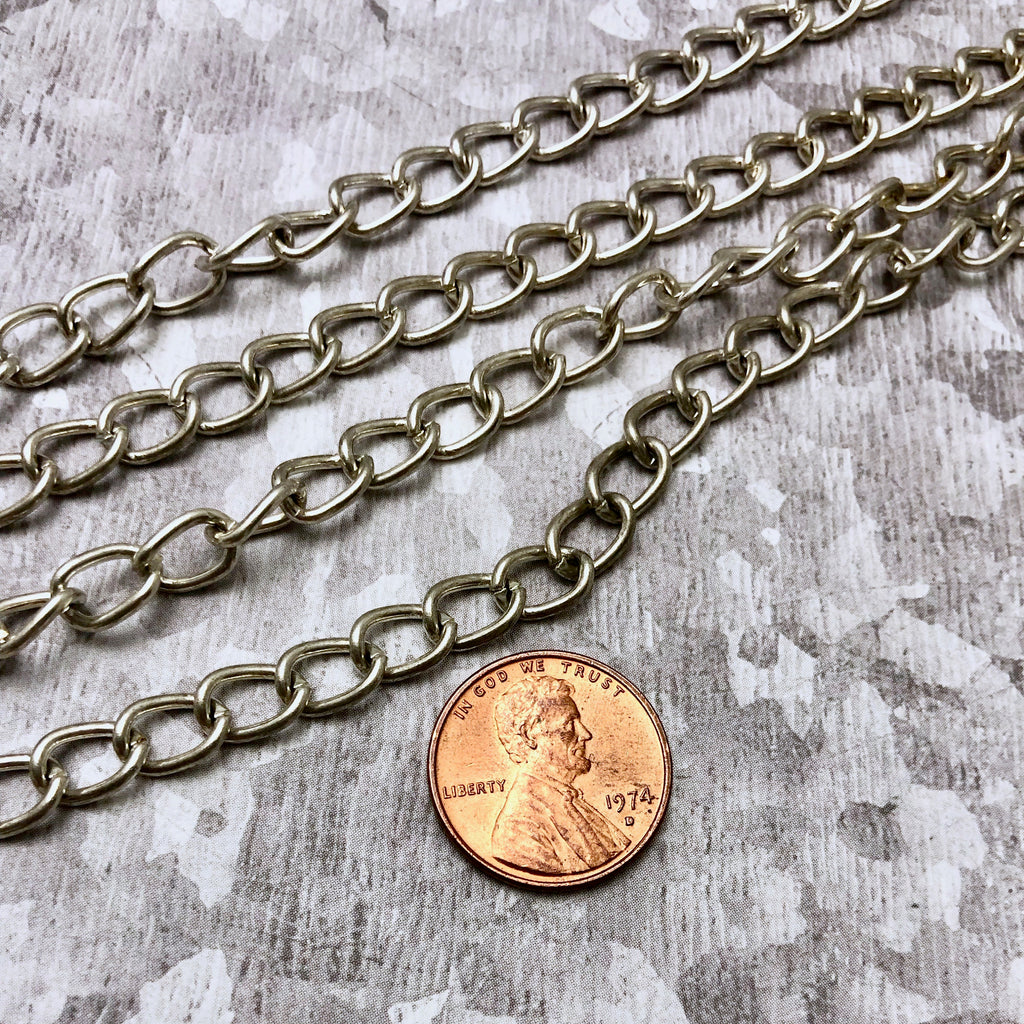 Silver Colored Metal Curb Chain (Sold By The Foot) 6x8mm (SILV18)