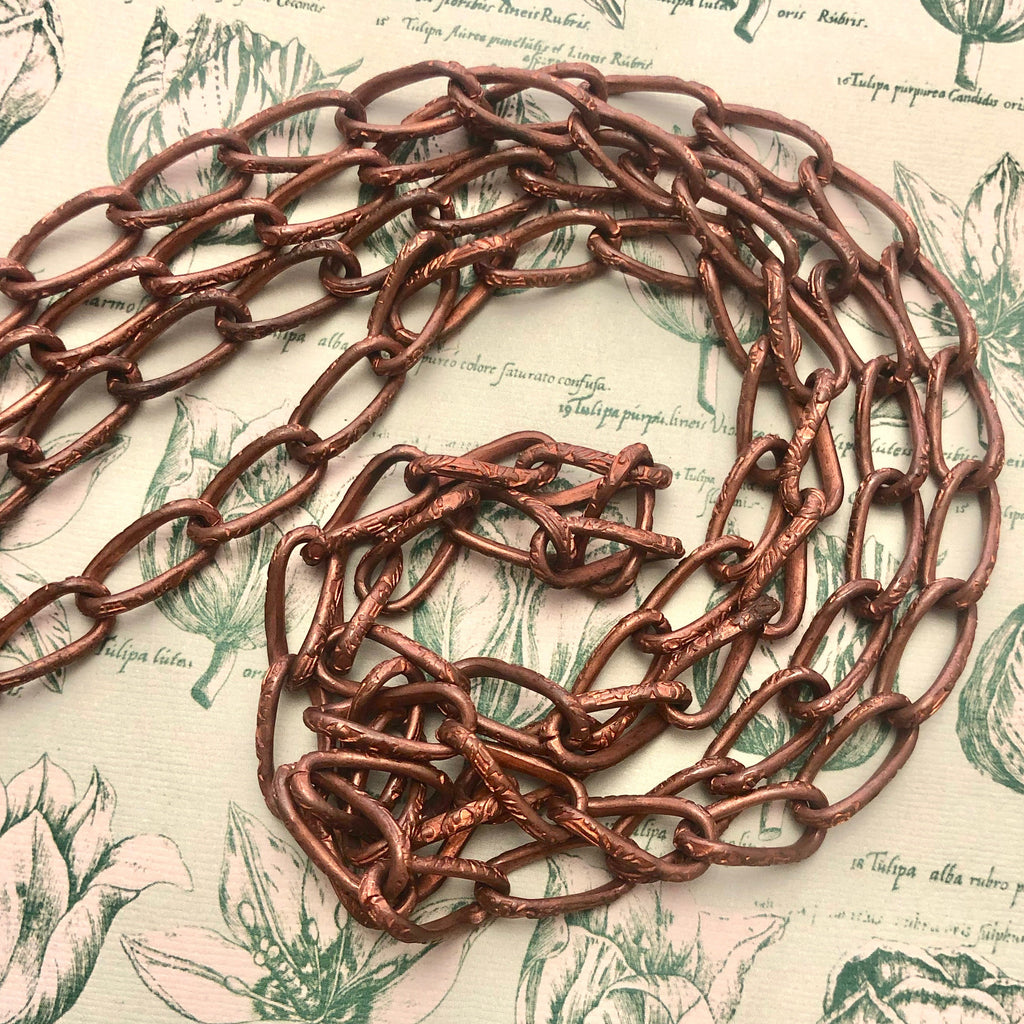 1970s Vintage Copper Curb Chain With Texture (Sold By The Foot) 8x17mm