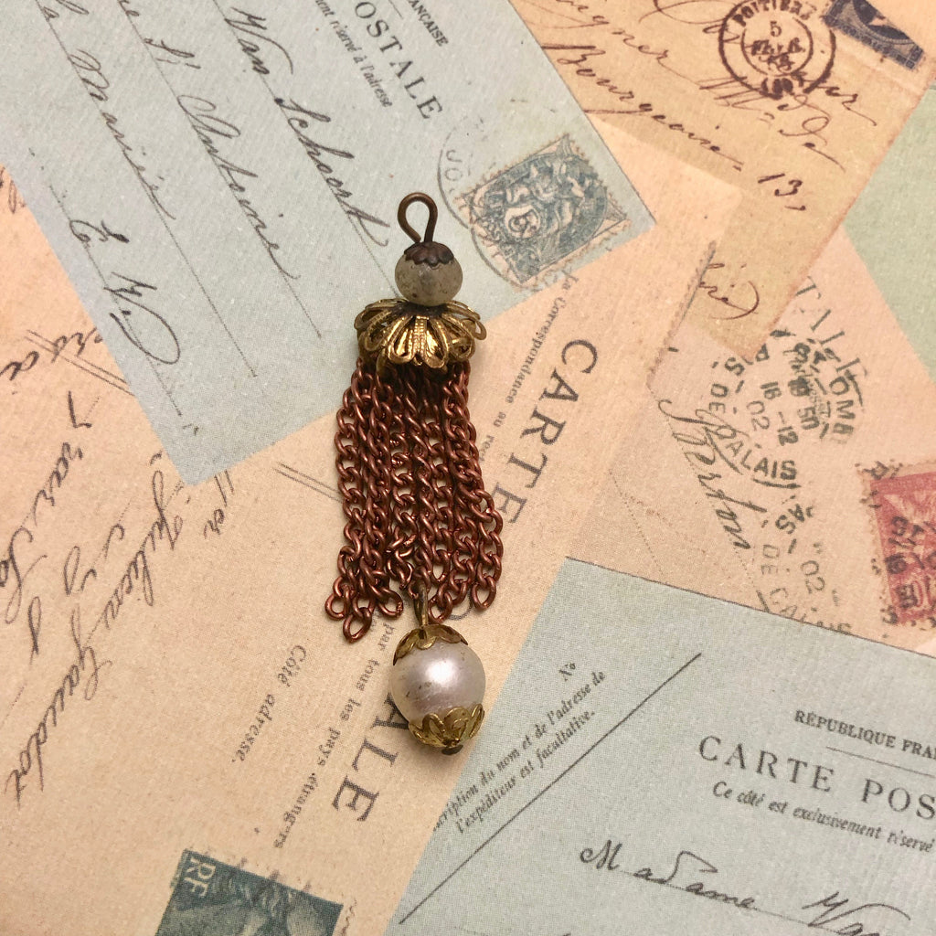 Vintage Brass & Copper Tassel With Glass Pearls (TAS3)