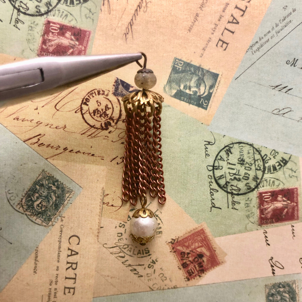 Vintage Brass & Copper Tassel With Glass Pearls (TAS3)