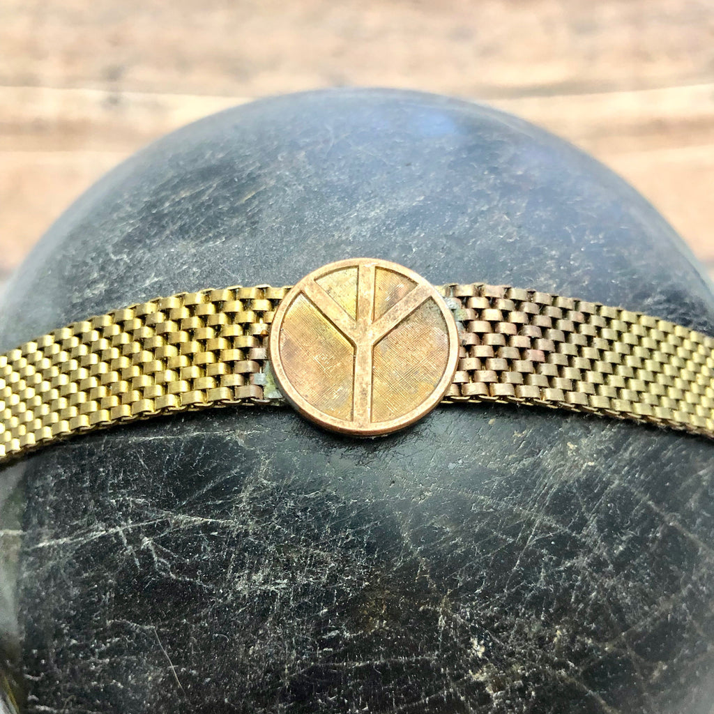 Brass Choker Brick Chain With Peace Sign (Sold Individually) (FC2)