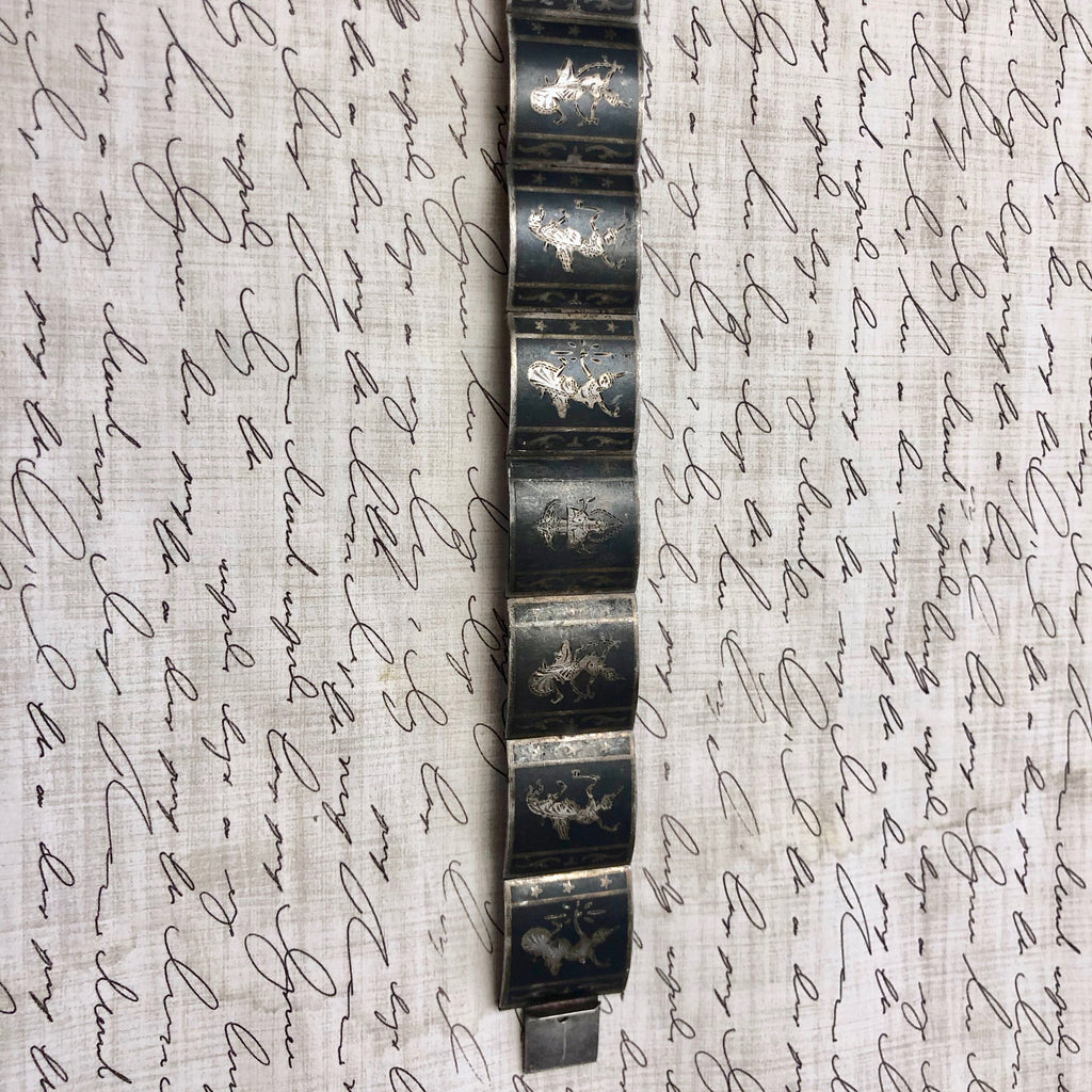 Vintage Siam Black Enamel Square Bracelet (6.5 Inches)