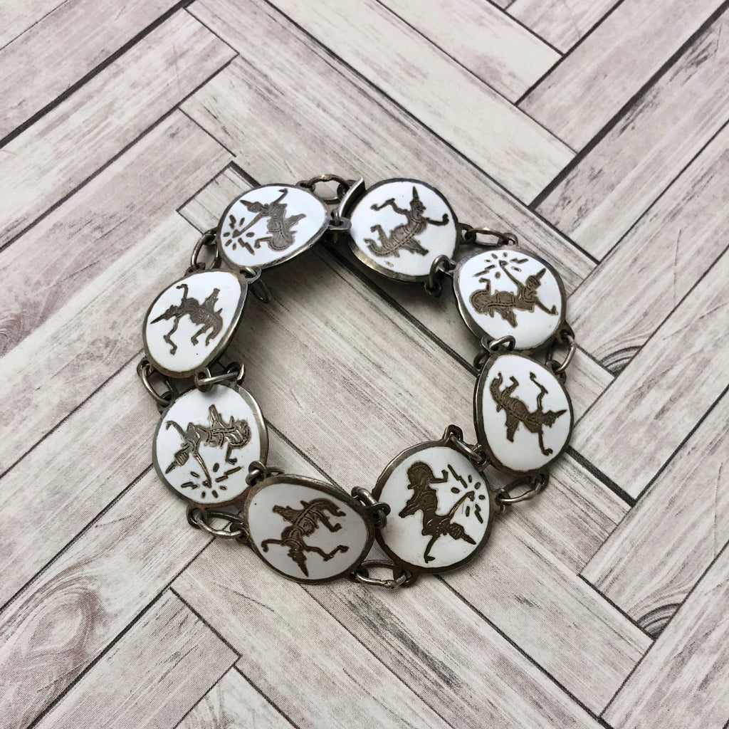 1950s Siam White Enamel Round Link Bracelet (6 Inches)