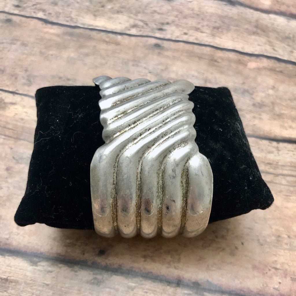 Vintage Mexican Grooved Silver Cuff Bracelet