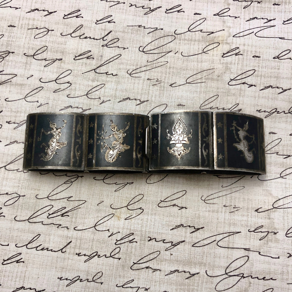 Vintage Siam Black Enamel Square Bracelet (6.5 Inches)