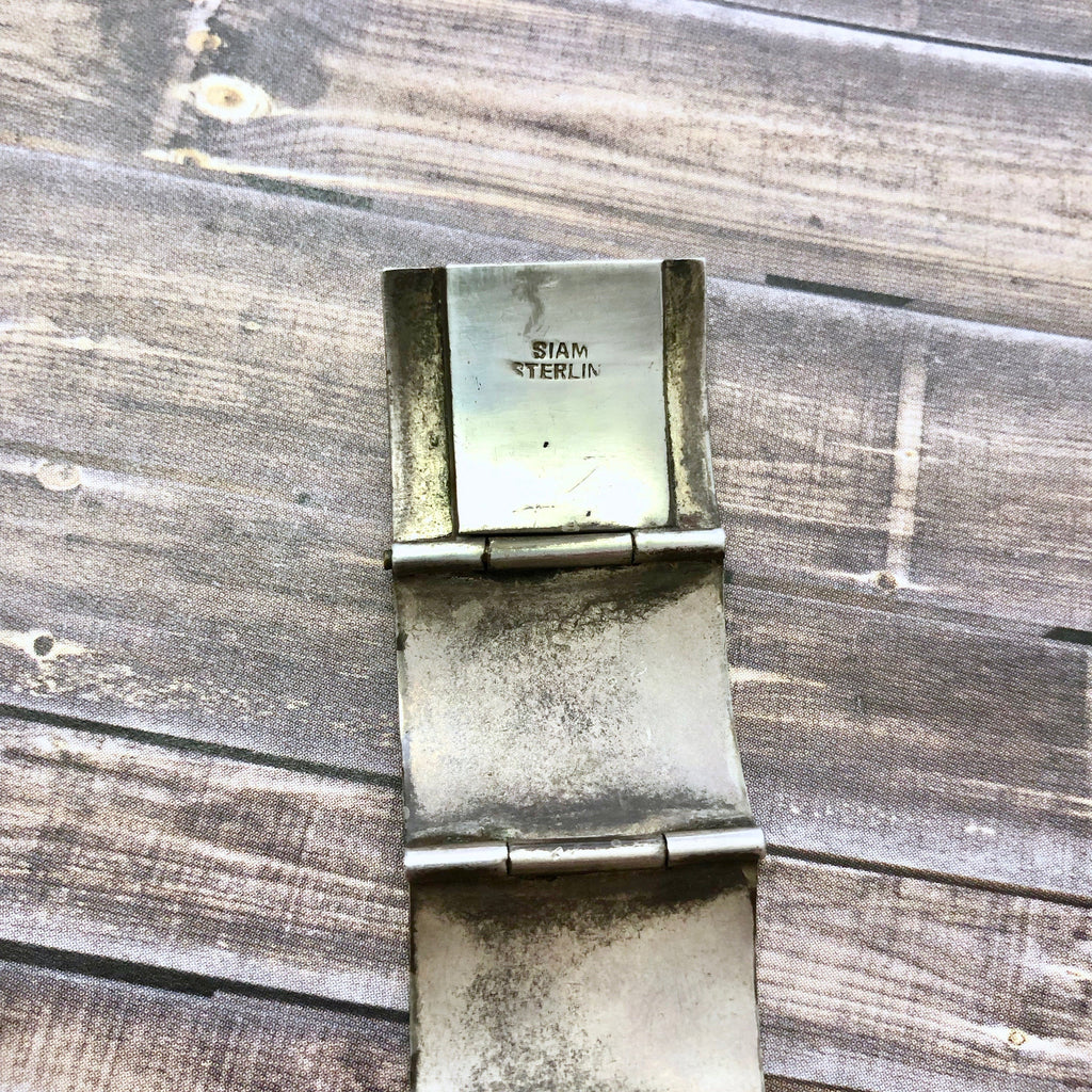 1950s Siam White Enamel Sterling Square Bracelet (6.5 Inches)