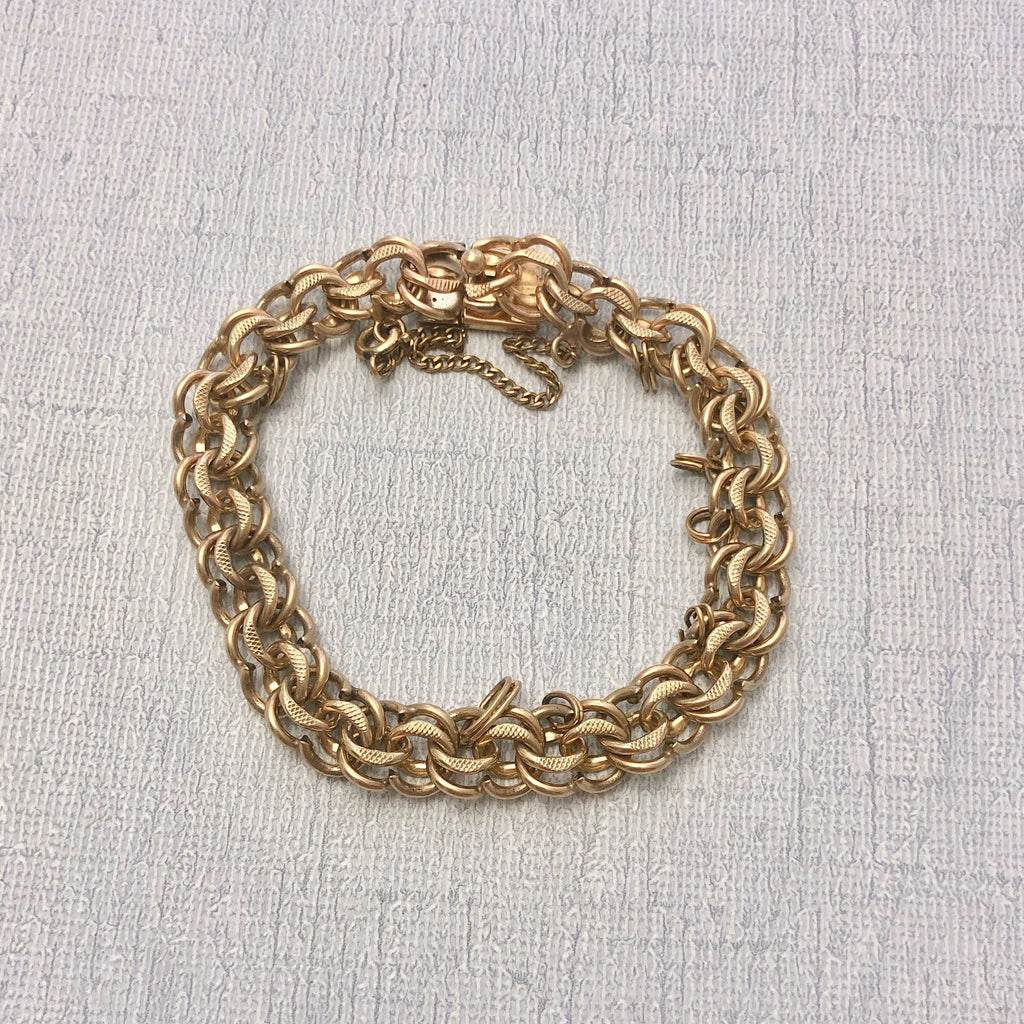 Vintage Textured 12KT Gold Filled Charm Bracelet (7 Inches)