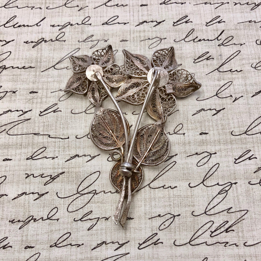 Pre WWII Filigree 800 Silver Flower Brooch
