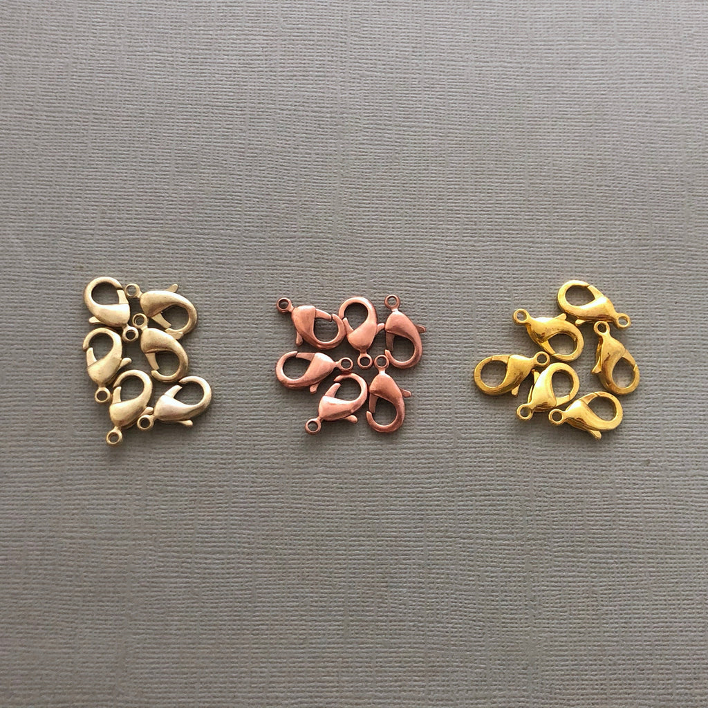 6 Lobster Clasps in Brass, High Shine Brass & Copper Colors (Choose From 3 Different Colors) (MCL14)